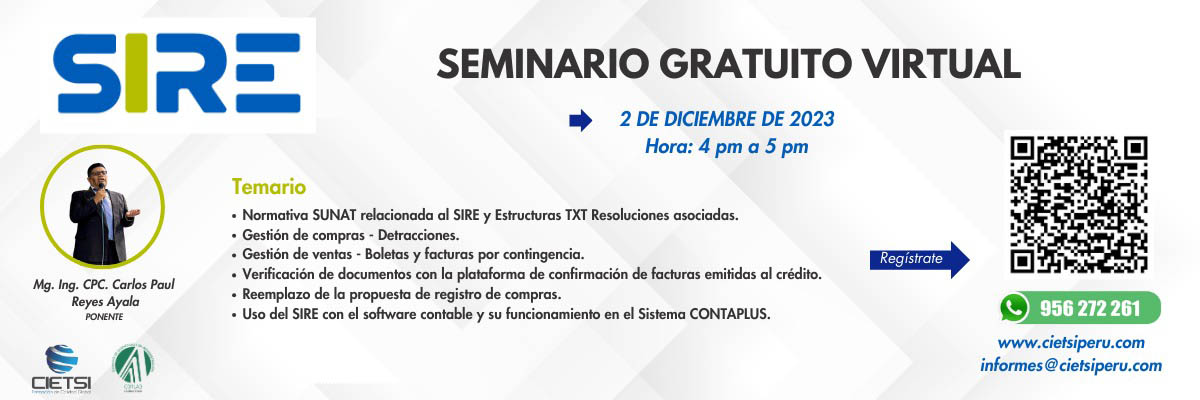 SEMINARIO GRATUITO USO DEL SIRE EN UN SISTEMA CONTABLE 2023